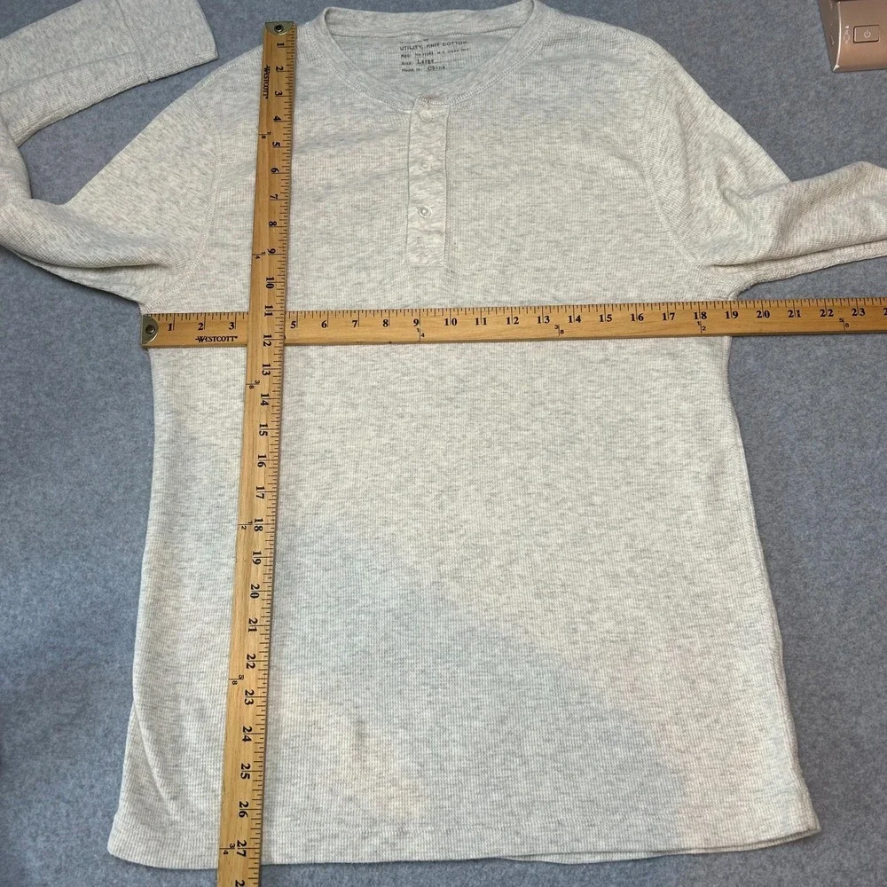 J Crew Utility Knit Cotton Henley Neutral Cream Gray Dexter Mens Size Large READ